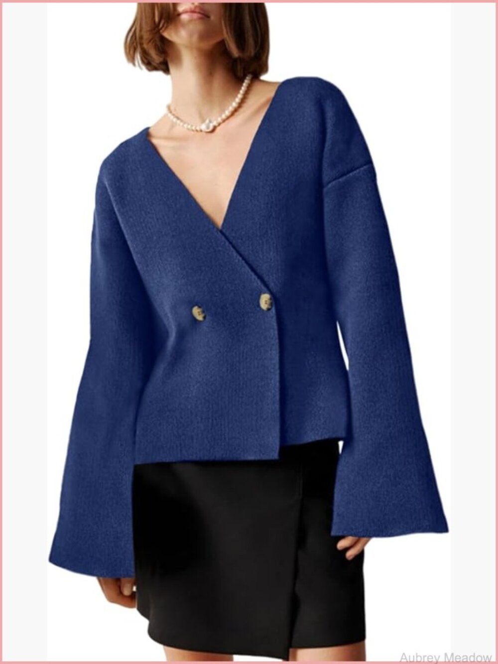 V Neck Cardigan Long Bell Sleeve Button Down Open Front Loose Knit Fall Sweater